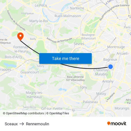 Sceaux to Rennemoulin map