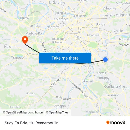 Sucy-En-Brie to Rennemoulin map