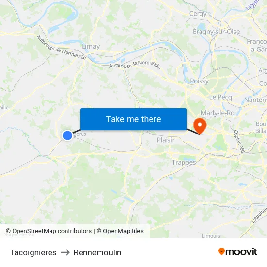 Tacoignieres to Rennemoulin map
