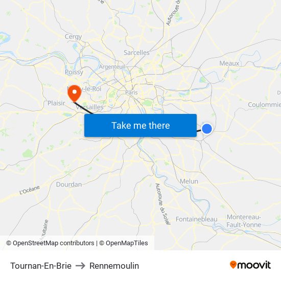 Tournan-En-Brie to Rennemoulin map