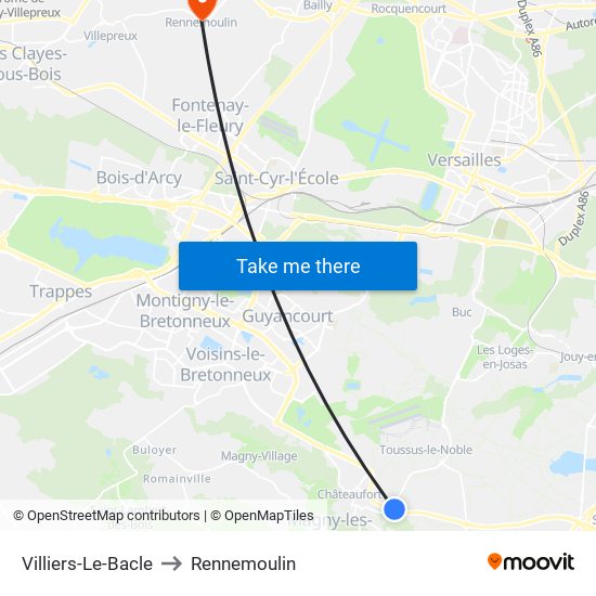 Villiers-Le-Bacle to Rennemoulin map