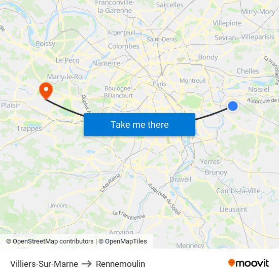Villiers-Sur-Marne to Rennemoulin map