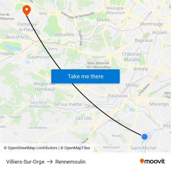 Villiers-Sur-Orge to Rennemoulin map