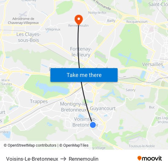 Voisins-Le-Bretonneux to Rennemoulin map