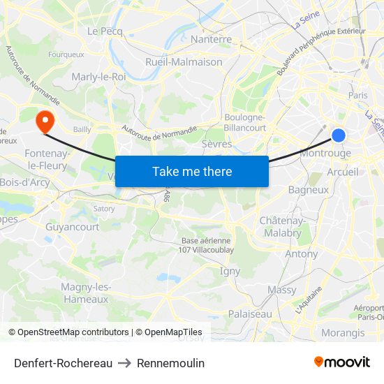 Denfert-Rochereau to Rennemoulin map