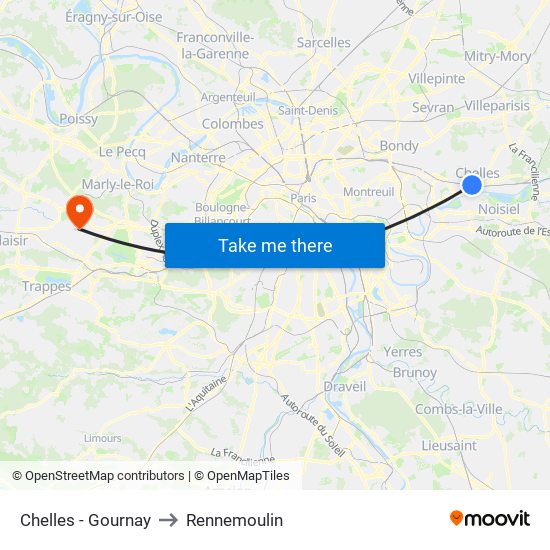 Chelles - Gournay to Rennemoulin map