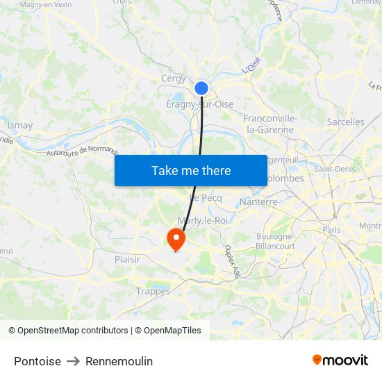 Pontoise to Rennemoulin map
