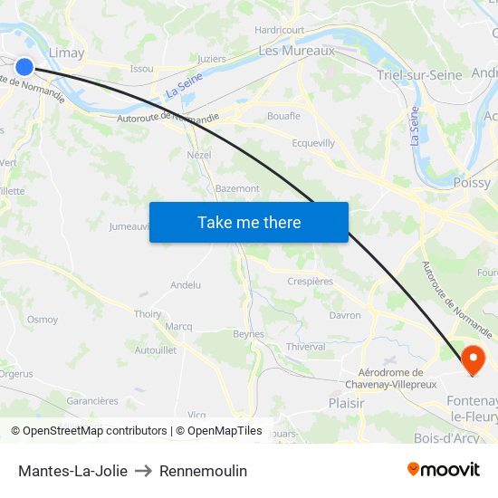 Mantes-La-Jolie to Rennemoulin map