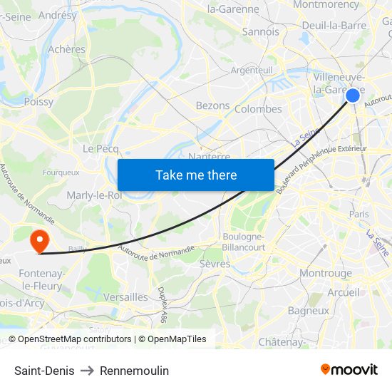Saint-Denis to Rennemoulin map