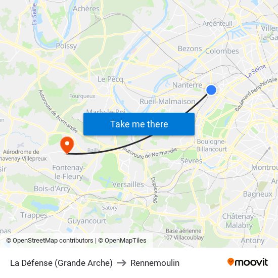 La Défense (Grande Arche) to Rennemoulin map