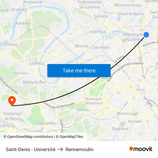 Saint-Denis - Université to Rennemoulin map