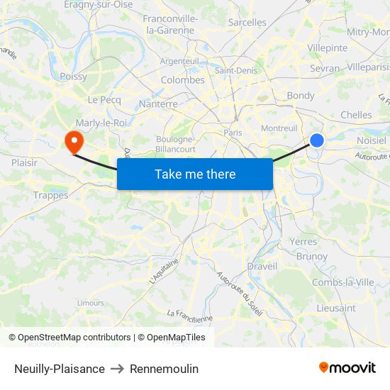 Neuilly-Plaisance to Rennemoulin map