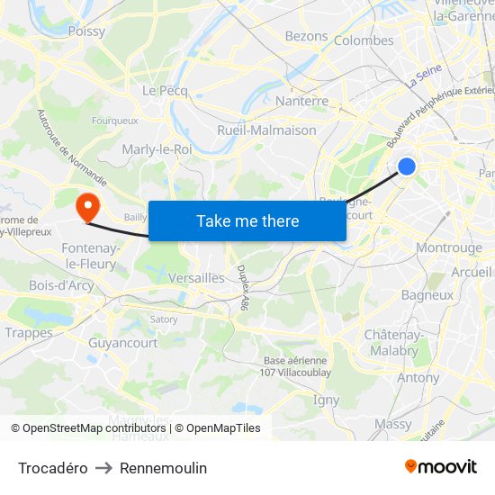 Trocadéro to Rennemoulin map