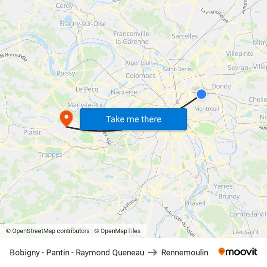 Bobigny - Pantin - Raymond Queneau to Rennemoulin map