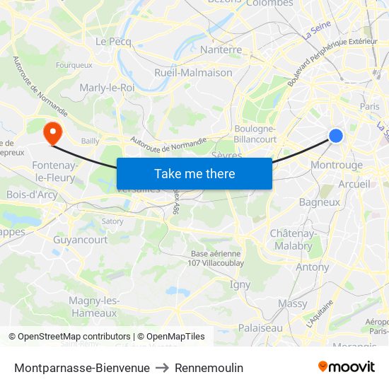 Montparnasse-Bienvenue to Rennemoulin map