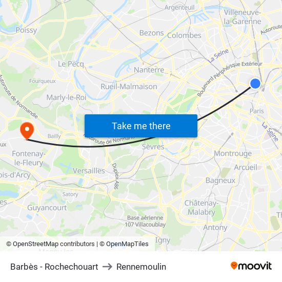 Barbès - Rochechouart to Rennemoulin map