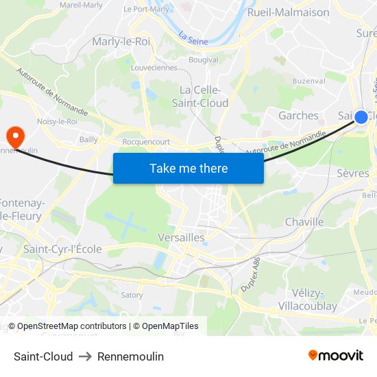 Saint-Cloud to Rennemoulin map