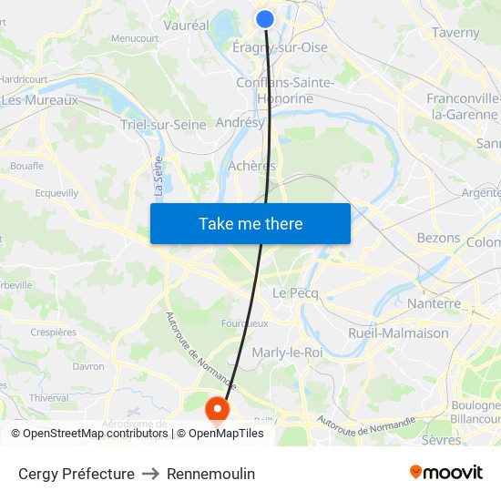 Cergy Préfecture to Rennemoulin map