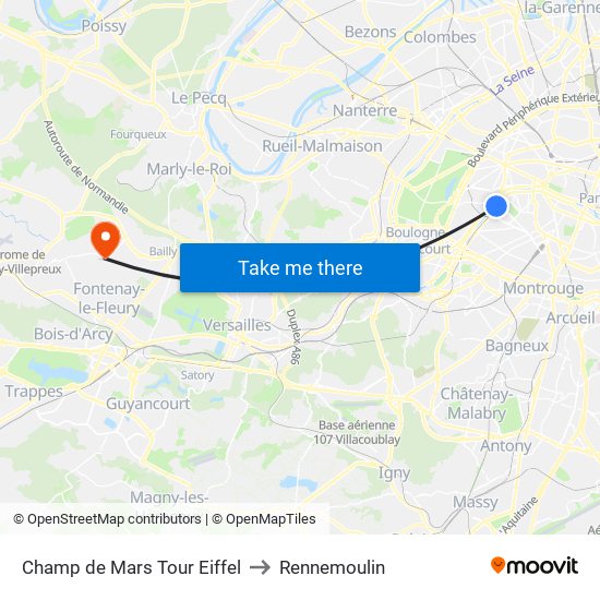 Champ de Mars Tour Eiffel to Rennemoulin map