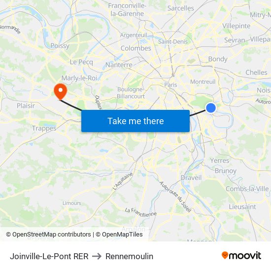 Joinville-Le-Pont RER to Rennemoulin map