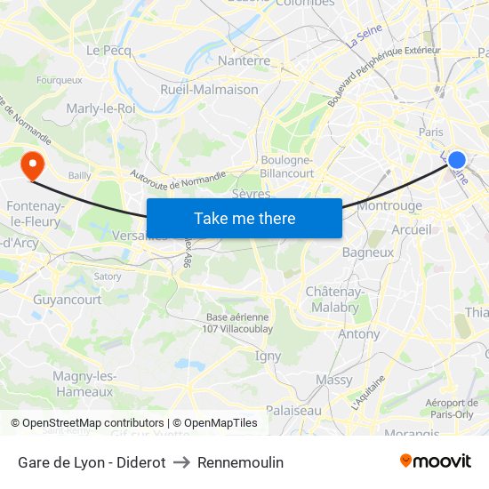 Gare de Lyon - Diderot to Rennemoulin map