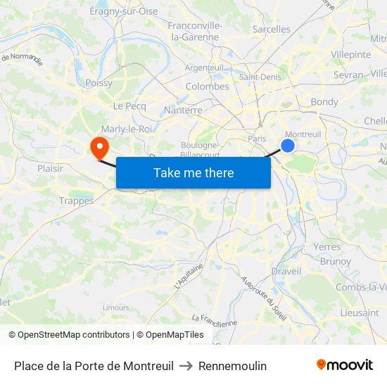 Place de la Porte de Montreuil to Rennemoulin map