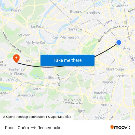 Paris - Opéra to Rennemoulin map