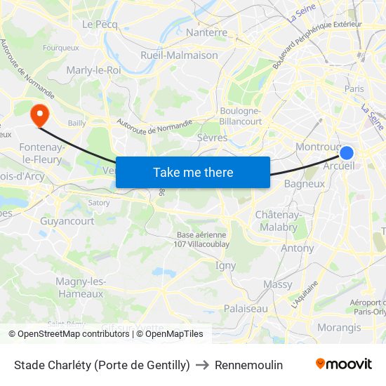 Stade Charléty (Porte de Gentilly) to Rennemoulin map