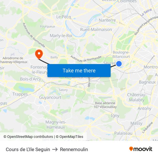 Cours de L'Ile Seguin to Rennemoulin map