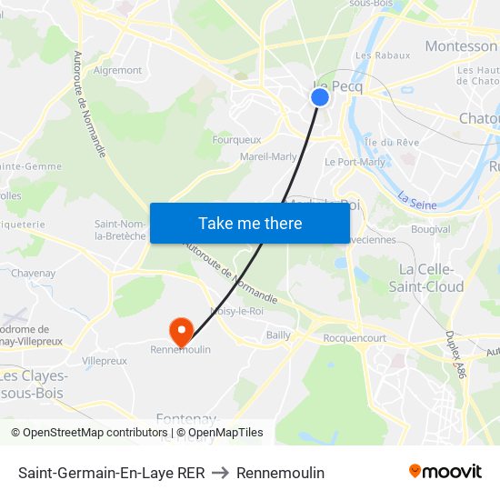 Saint-Germain-En-Laye RER to Rennemoulin map