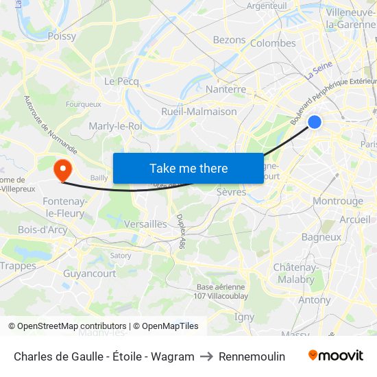 Charles de Gaulle - Étoile - Wagram to Rennemoulin map