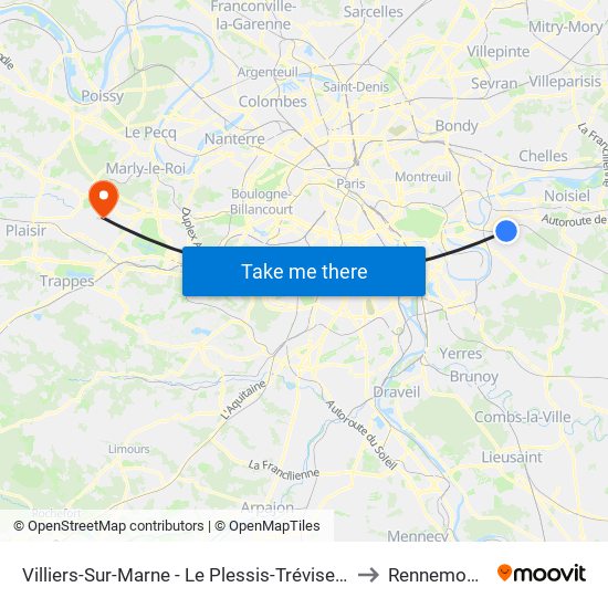 Villiers-Sur-Marne - Le Plessis-Trévise RER to Rennemoulin map