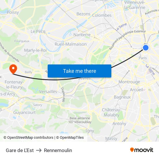 Gare de L'Est to Rennemoulin map