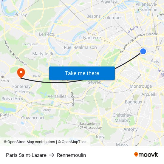 Paris Saint-Lazare to Rennemoulin map