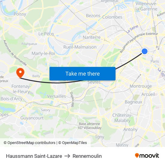 Haussmann Saint-Lazare to Rennemoulin map