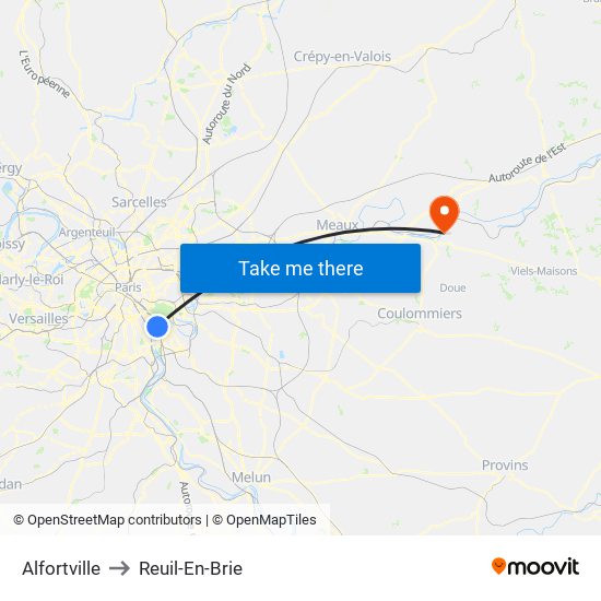 Alfortville to Reuil-En-Brie map