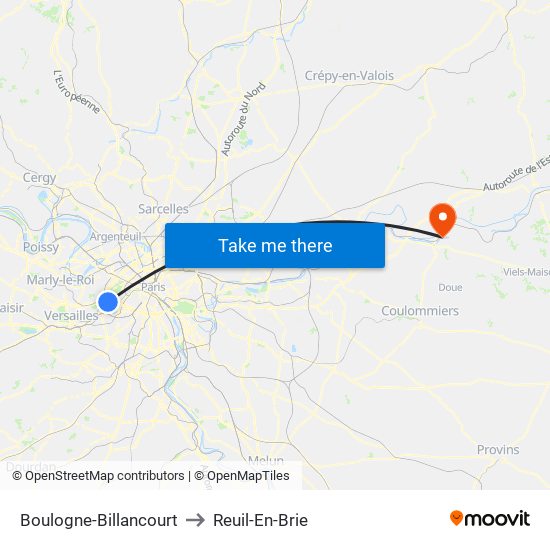 Boulogne-Billancourt to Reuil-En-Brie map
