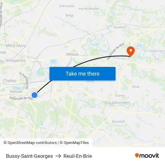Bussy-Saint-Georges to Reuil-En-Brie map