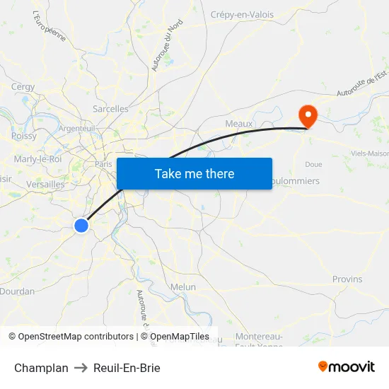 Champlan to Reuil-En-Brie map