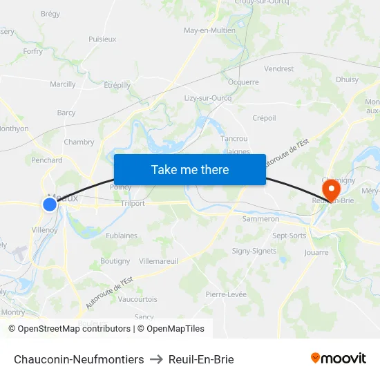 Chauconin-Neufmontiers to Reuil-En-Brie map