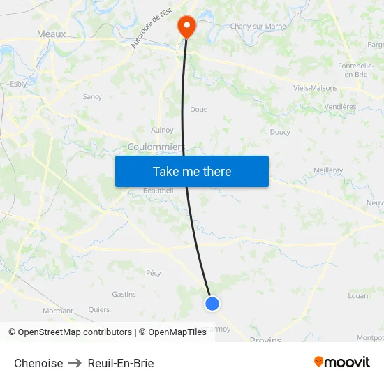 Chenoise to Reuil-En-Brie map