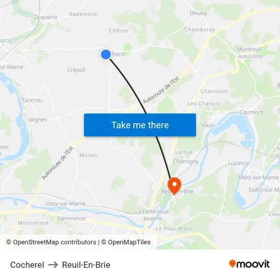 Cocherel to Reuil-En-Brie map