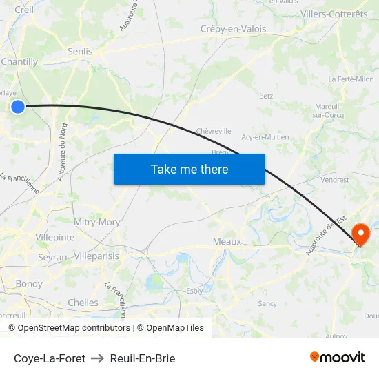 Coye-La-Foret to Reuil-En-Brie map