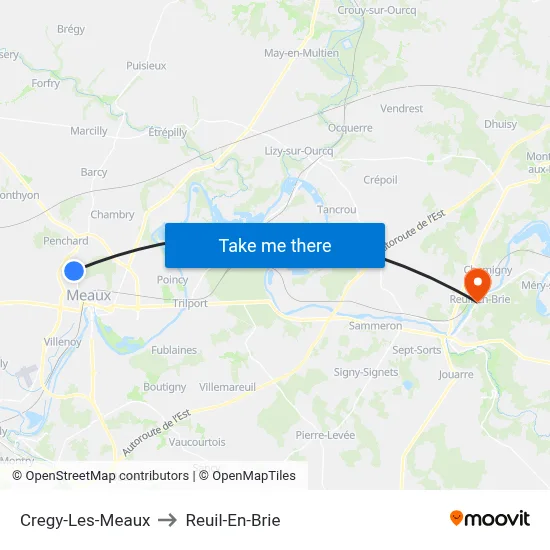 Cregy-Les-Meaux to Reuil-En-Brie map