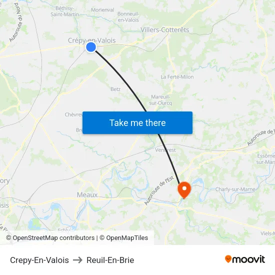 Crepy-En-Valois to Reuil-En-Brie map