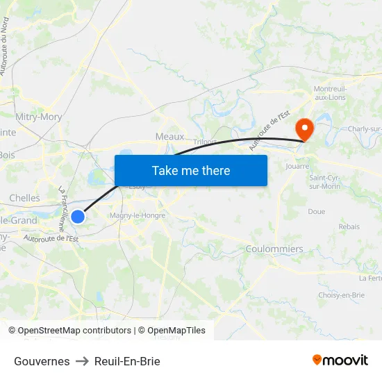 Gouvernes to Reuil-En-Brie map