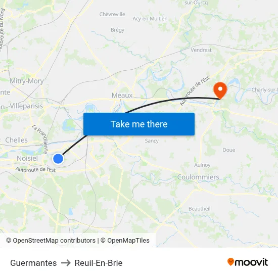 Guermantes to Reuil-En-Brie map