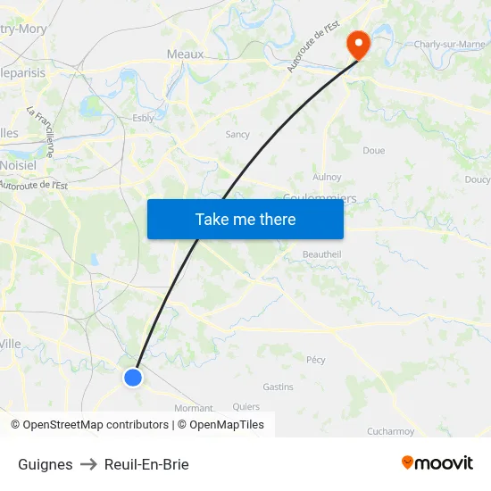 Guignes to Reuil-En-Brie map
