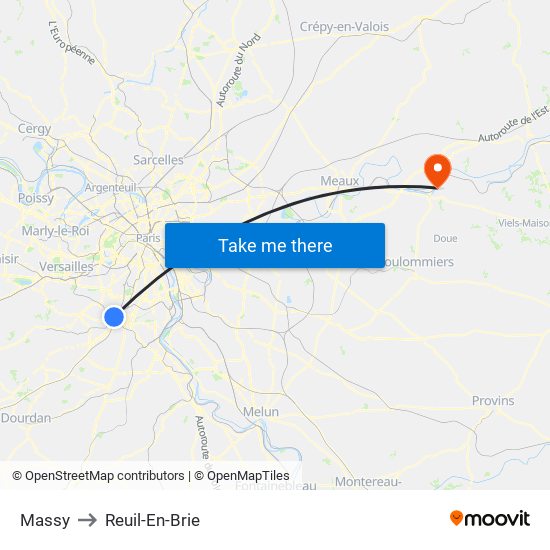 Massy to Reuil-En-Brie map