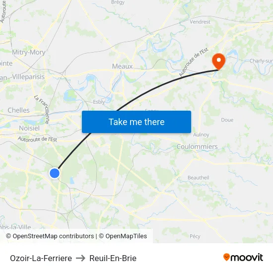 Ozoir-La-Ferriere to Reuil-En-Brie map